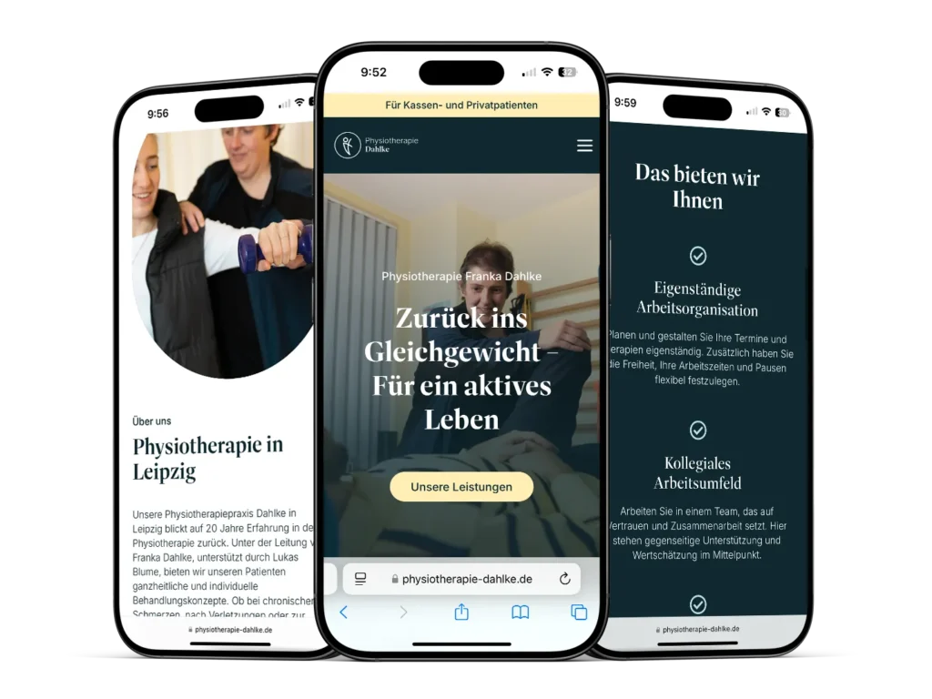 Mobile Website der Physiotherapie Dahlke in Leipzig – realisiertes Webdesign-Projekt der Colbec GmbH